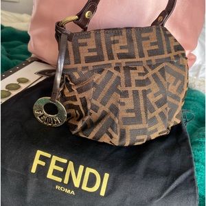 FENDI Roma / sm Vintage / Pouchette in zucca Logo “ ORIGIN ITALY “